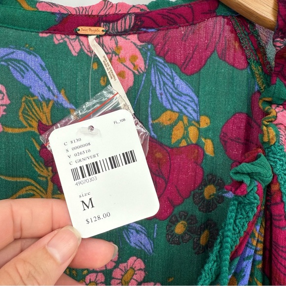 Free People In The Moment Dress Oversized Boho Floral Green Floral Print M - Picture 7 of 15